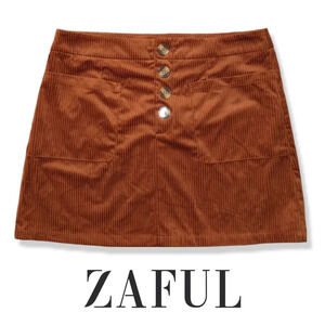 ZAFUL Velvet Faux Corduroy Mini Skirt, Button Front, Rust, Youth XL, Women's M